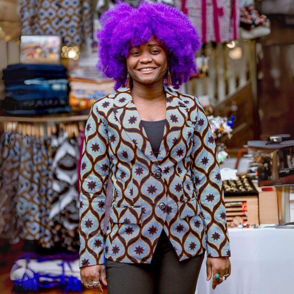African Bold Kitenge Blazers In Light Blue – Suit Jackets for Women made in the Congo