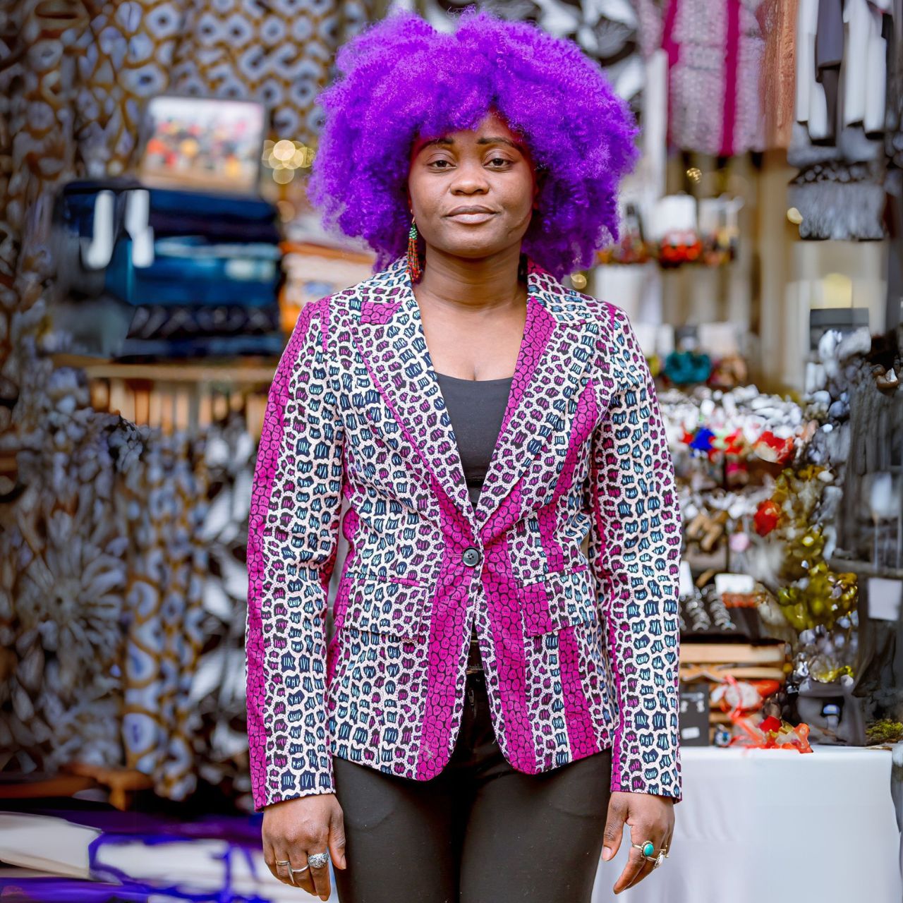 African Bold Kitenge Blazers In Purple – Suit Jackets for Women made in the Congo African Bold Kitenge Blazers In Purple – Suit Jackets for Women made in the Congo