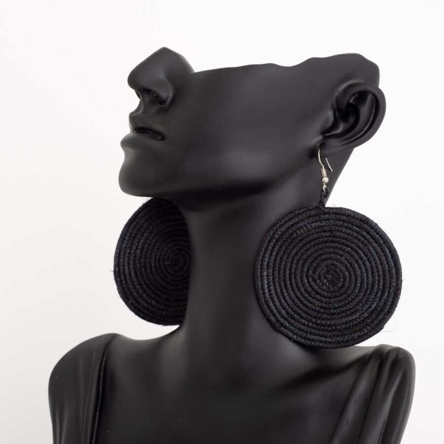 Africana Wooven Sisal Earrings in Neutral Color Black