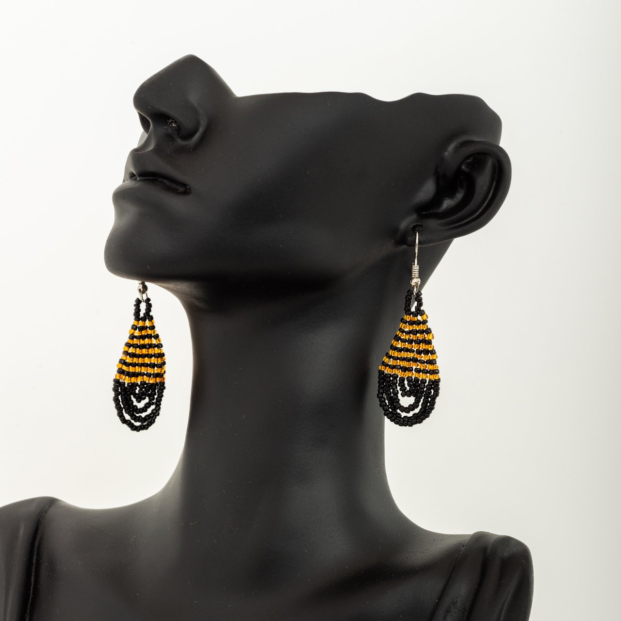 Black and Gold teardrop beaded earrings
