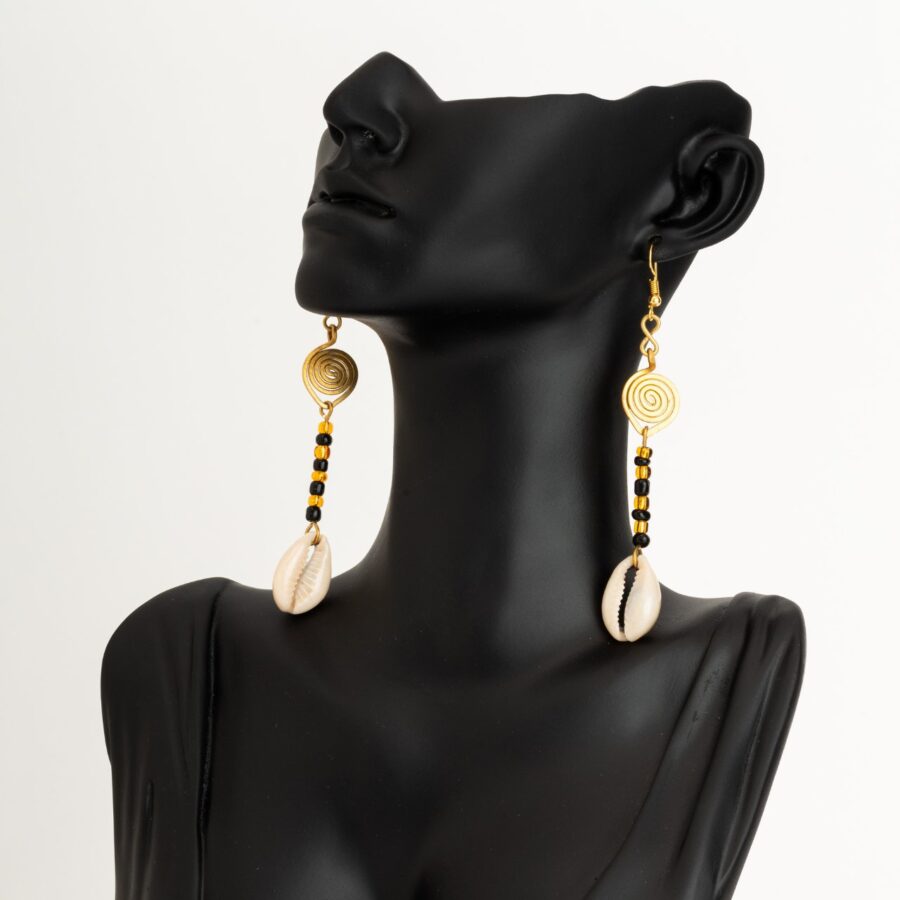 Brass with Shell Beaded Earrings
