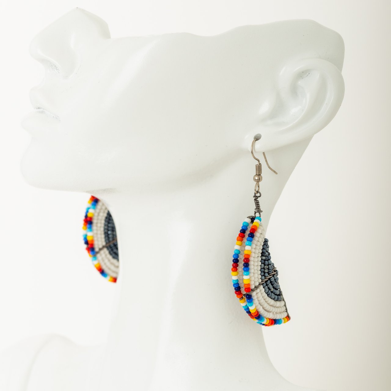 White and Rainbow half-moon beaded earrings