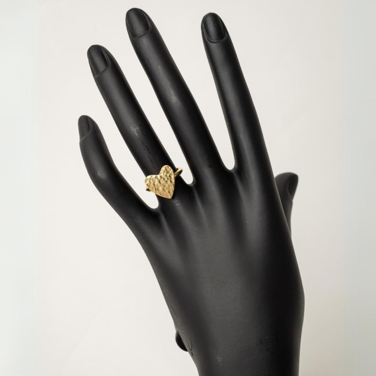Brass Ring with Hammered Heart Base - Adjustable