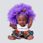The Aimee Doll in Purple Afro Hair Branded Dress - Dark Skin