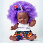 The Aimee Doll in Purple Afro Hair Branded Dress _ Dark Skin