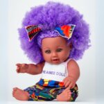 The Aimee Doll in Purple Afro Hair and Branded Jumpsuit - Light Brown