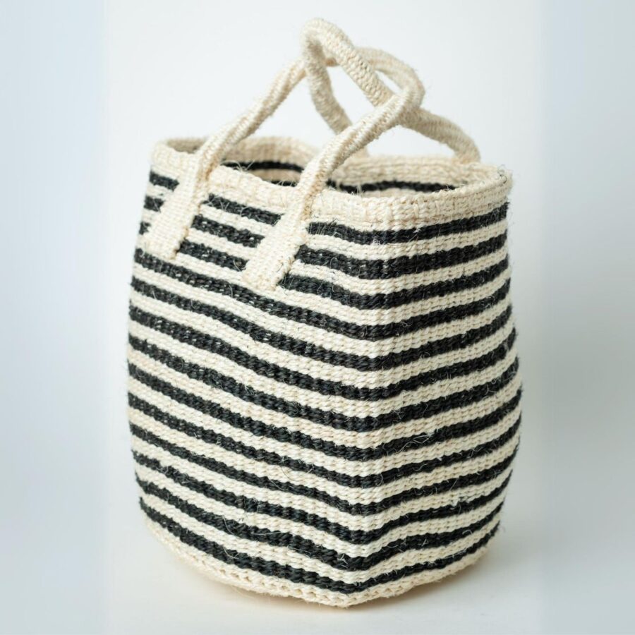 Black & White Stripe Sisal Narrow Bag Side