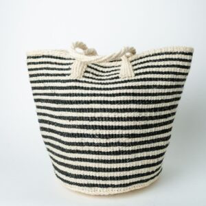 Black & White Stripe Sisal Narrow Bag closed