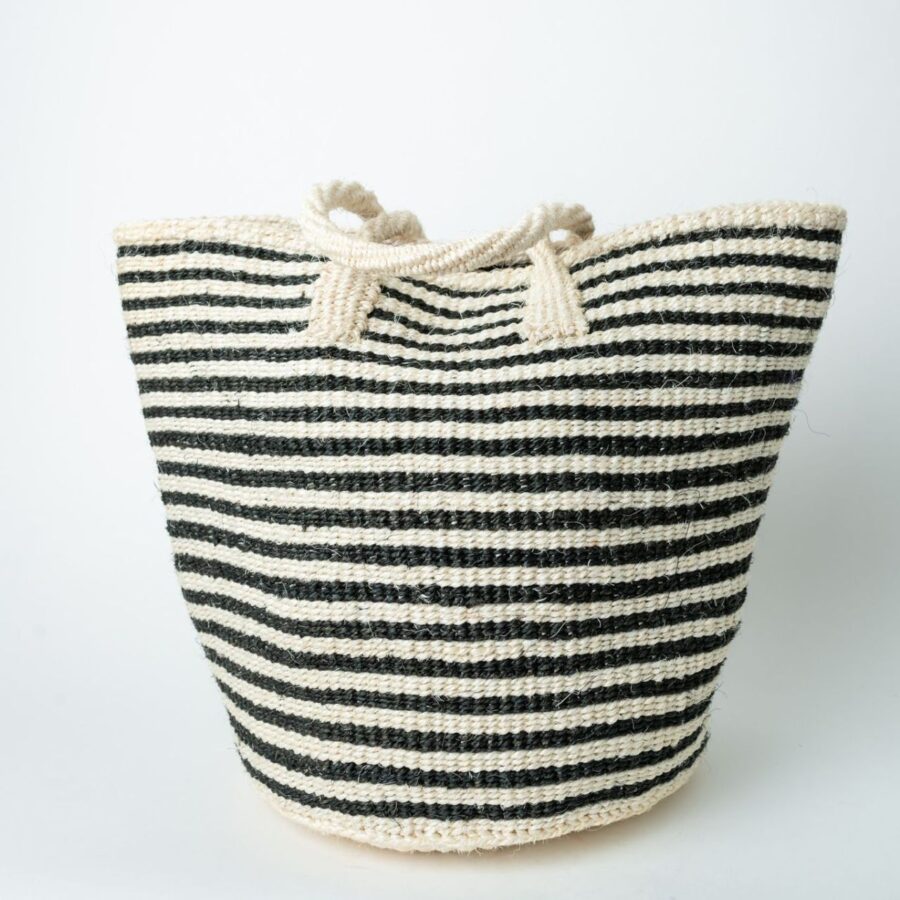 Black & White Stripe Sisal Narrow Bag closed