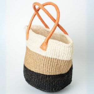Tri-color (Ivory, Sand & Onyx, and Strata) Sisal Basket Bag with leather handles Side