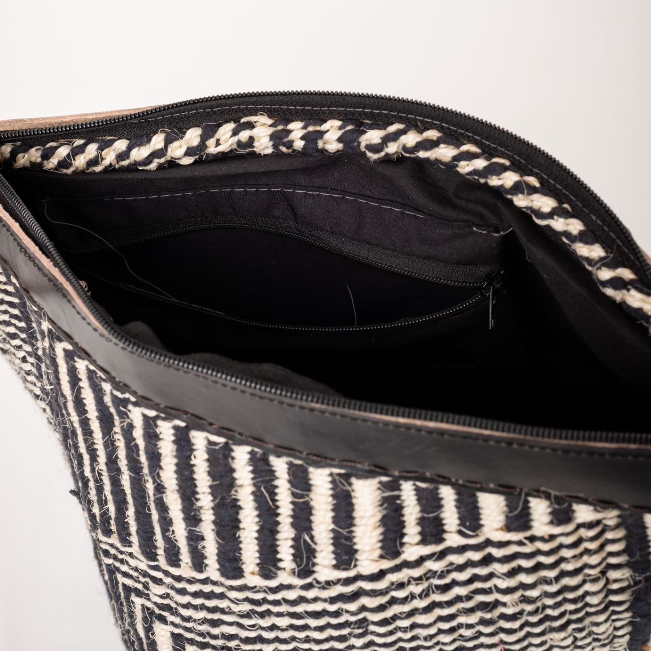 Zebra Black and White Sisal Bag inside Zebra Black and White Sisal Bag inside