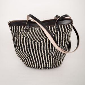 Zebra Black and White Sisal Bag with two handles front