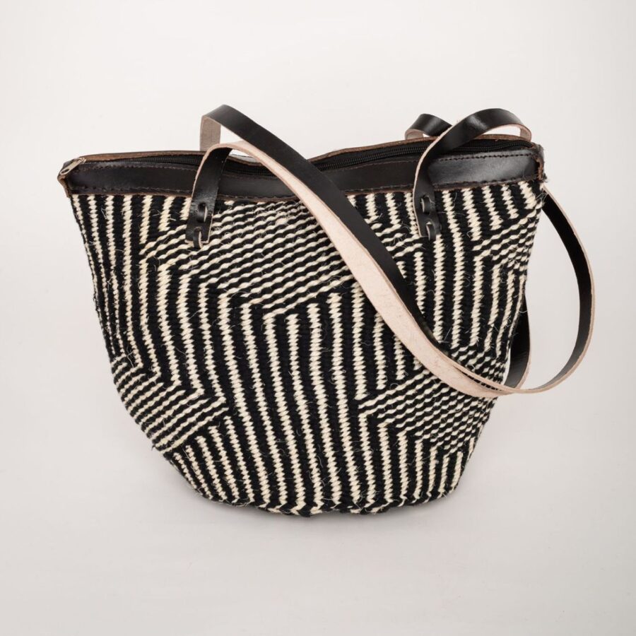 Zebra Black and White Sisal Bag with two handles front