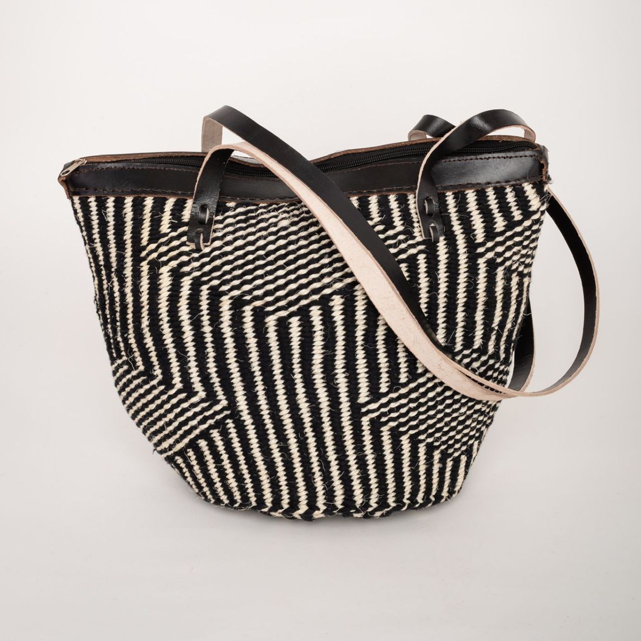 Zebra Black and White Sisal Bag with two handles front Zebra Black and White Sisal Bag with two handles front