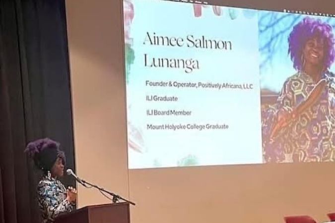 Aimee Salmon giving a presentation.