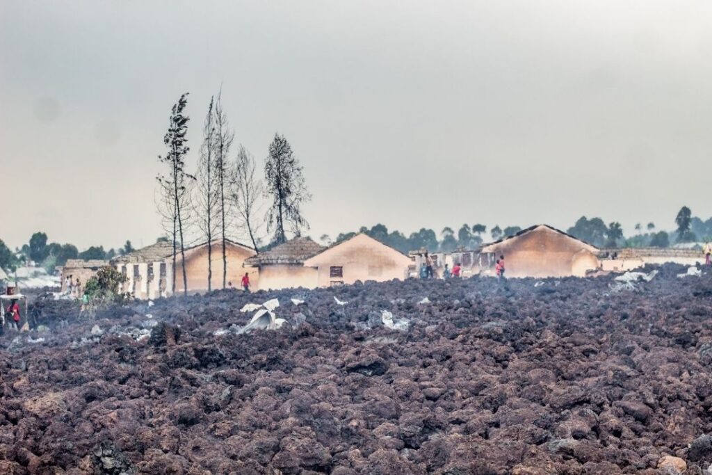 Mount Nyiragongo Eruption - the aftermath - and the buildings that were spared.