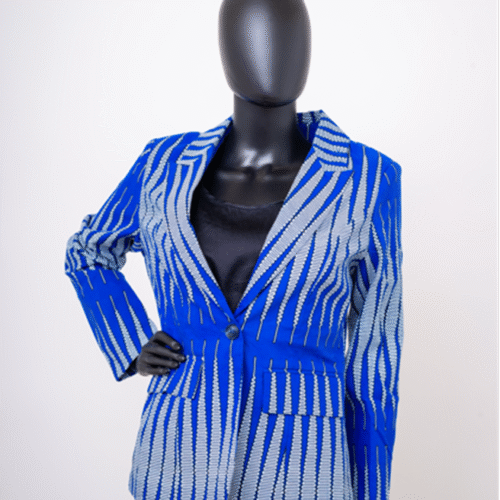 Blue with Wavy Black and White Pattern Blazer