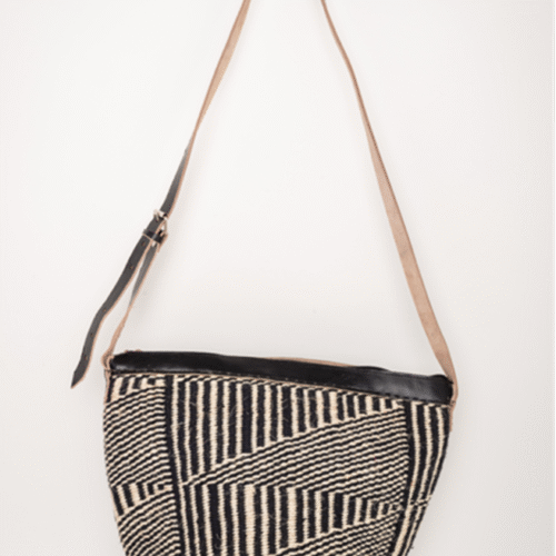 Natural Color Sisal Bag - Black and White Geometric (Crossbody Style)