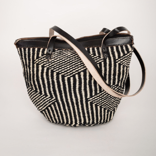 Natural Color Sisal Bag - Black and White Geometric (Tote Style with Zipper beautifully lined)