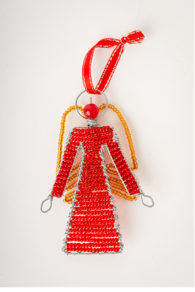 handcrafted african angel ornament red beadwork