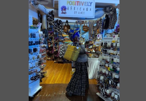 Positively Africana By Aimee, surrounded by authentic African gifts and jewelry