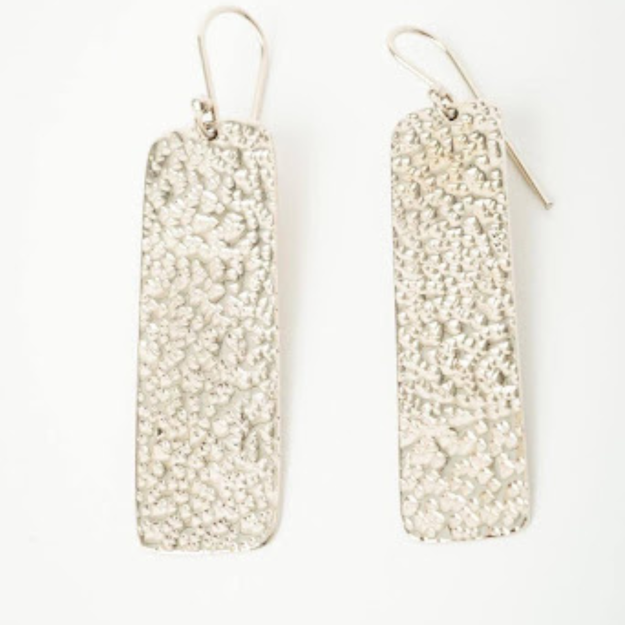 african artisan silver hammered rectangle earrings