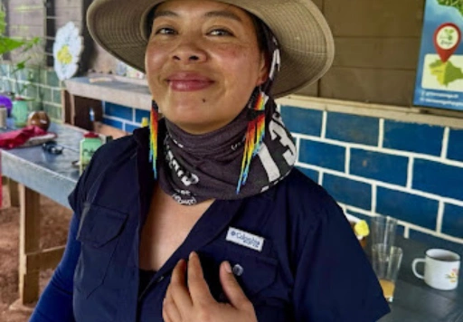 Ruth wearing colorful beaded earrings
