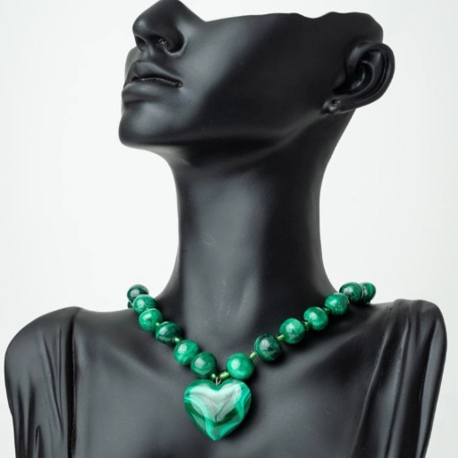 Malachite bead necklace with heart—gift it as love, wear it as strength. Mother's day gift