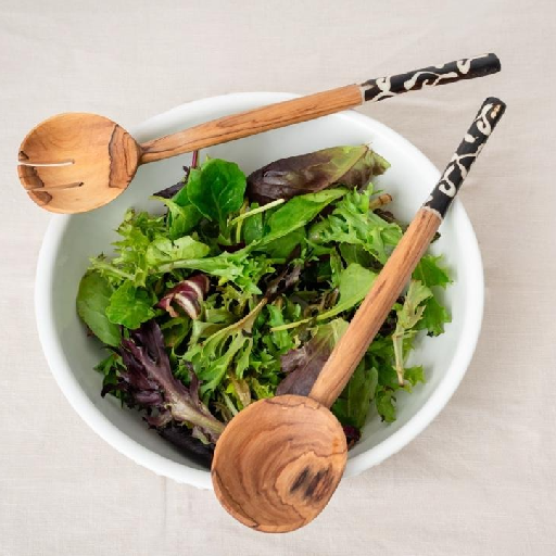 Wood Salad Spoons with wavy handle—kitchen gift for mothers