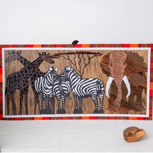 Three Zebras, Two Giraffes, One Elephant Art Panel (Medium)—artwork gift for Mother’s Day