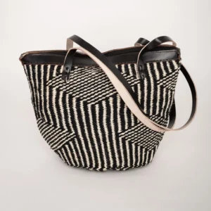 Zebra Black and White Sisal Bag with two handles front Zebra Black and White Sisal Bag with two handles base Zebra Black and White Sisal Bag with two handles Zebra Black and White Sisal Bag with Two Handles