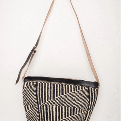 Natural Color Sisal Bag – Black and White Geometric (Crossbody Style)