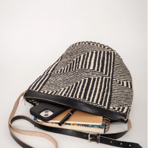 Natural Color Sisal Bag – Black and White Geometric (Cross bag)